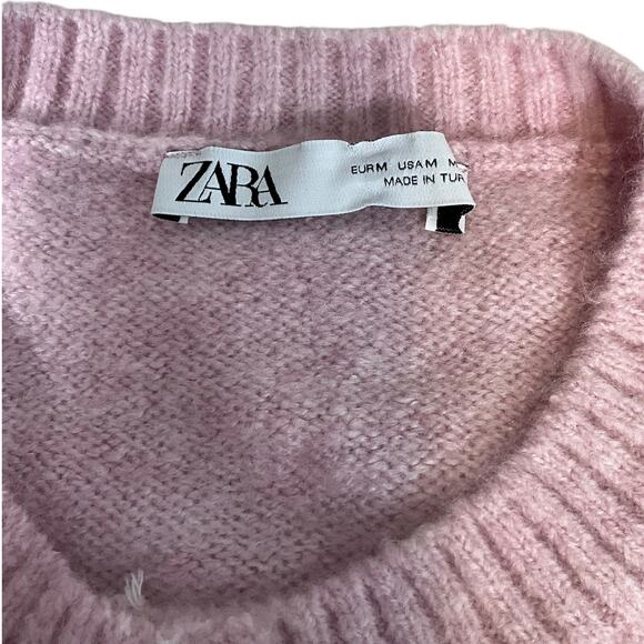 ZARA Baby Pink Bubble-Sleeve Pearl Button Knit Cardigan – Size Medium - Picture 9 of 10